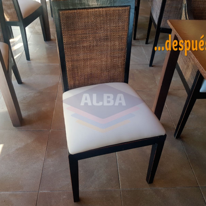 Tapizado de sillas y módulos del comedor y de la cafetería del Hotel Estival Isla Cristina